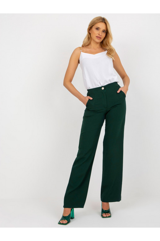 Tmavě zelené široké látkové kalhoty s...