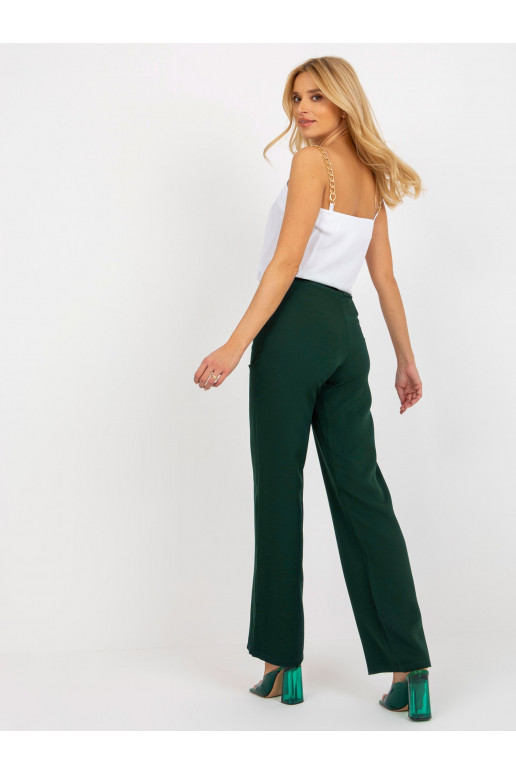 Tmavě zelené široké látkové kalhoty s...