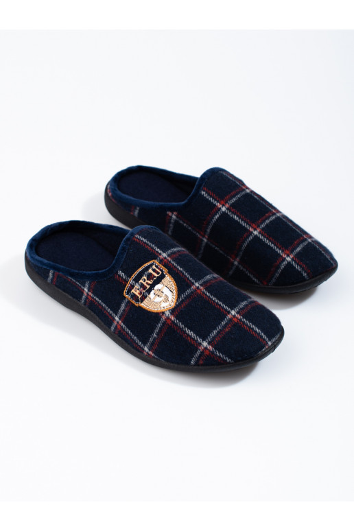 Pánské tmavě modré pantofle kárované Shelovet
