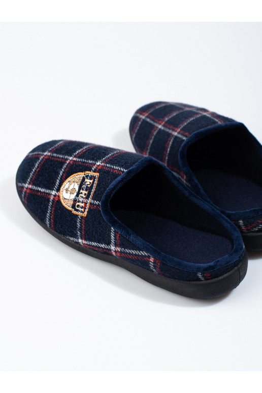 Pánské tmavě modré pantofle kárované Shelovet