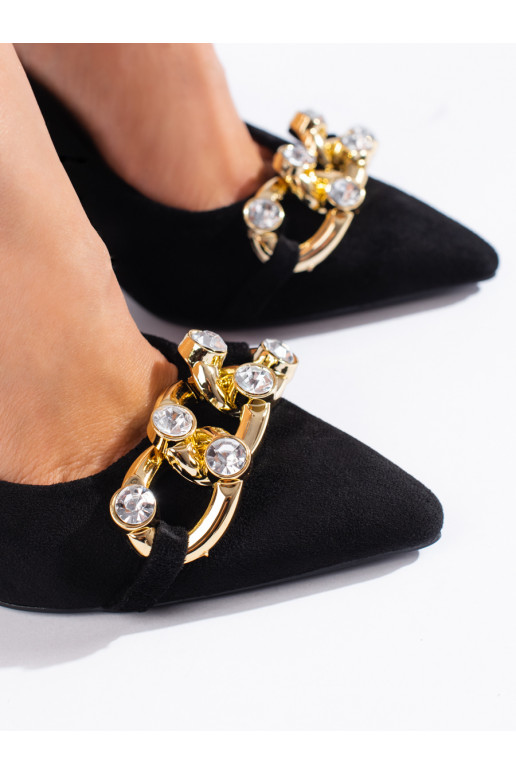 Semišové černé lodičky s řetízkem Vinceza