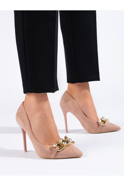 Semišové růžové lodičky s řetízkem Vinceza