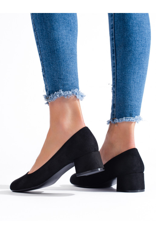 Semišové dámské lodičky na nízkém podpatku černé