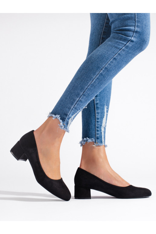 Semišové dámské lodičky na nízkém podpatku černé