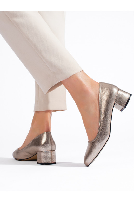 Lodičky dámské na nízkém podpatku tmavě zlaté