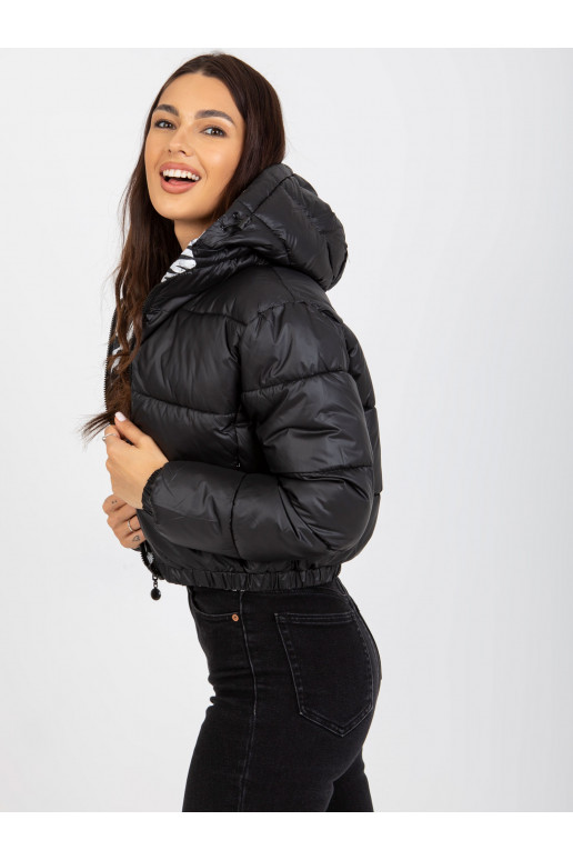 Černá oboustranná zebra prošívaná bunda Černá oboustranná zebra prošívaná bunda