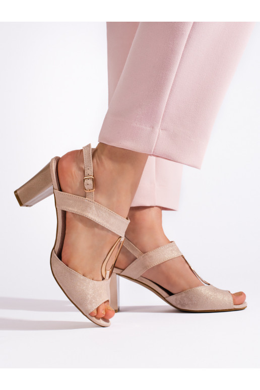 Zlaté dámské sandály na sloupkovém podpatku