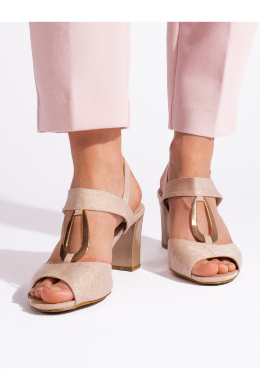 Zlaté dámské sandály na sloupkovém podpatku