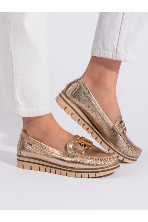 Zlaté dámské mokasíny na platformě