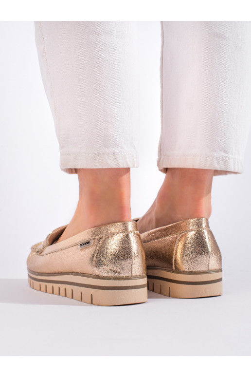 Zlaté dámské mokasíny na platformě