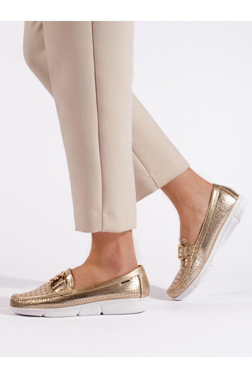 Zlaté dámské mokasíny se sponou
