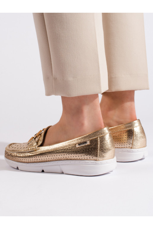 Zlaté dámské mokasíny se sponou