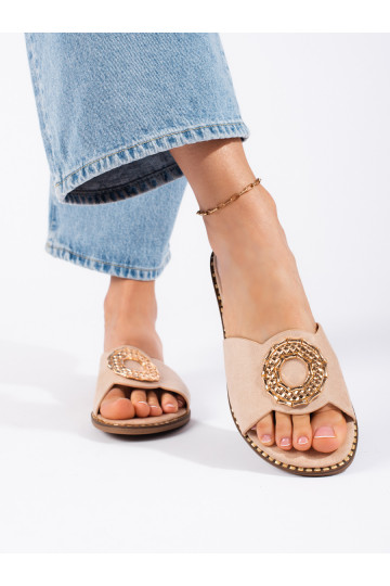 Béžové semišové dámské nazouváky 2