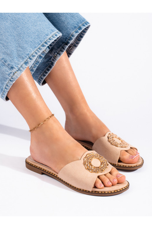 Béžové semišové dámské nazouváky