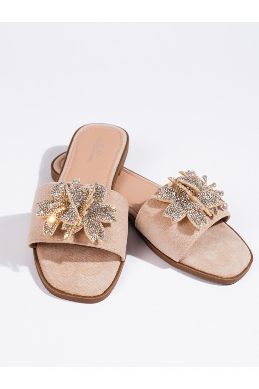 Béžové dámské nazouváky s ozdobou