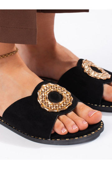 Černé semišové dámské nazouváky 2