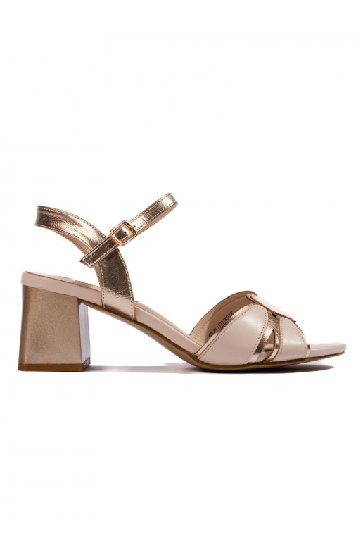 Lakované dámské sandály na podpatku béžové