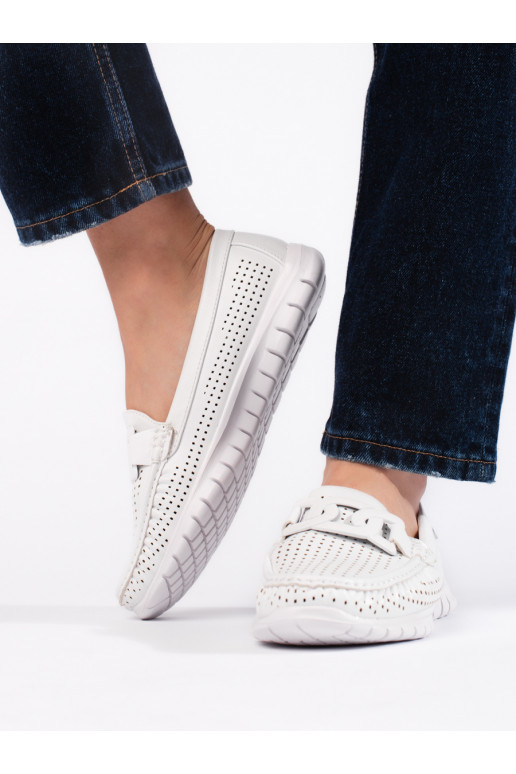 Dírkované mokasíny dámské bílé