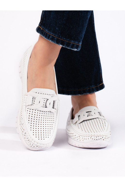 Dírkované mokasíny dámské bílé