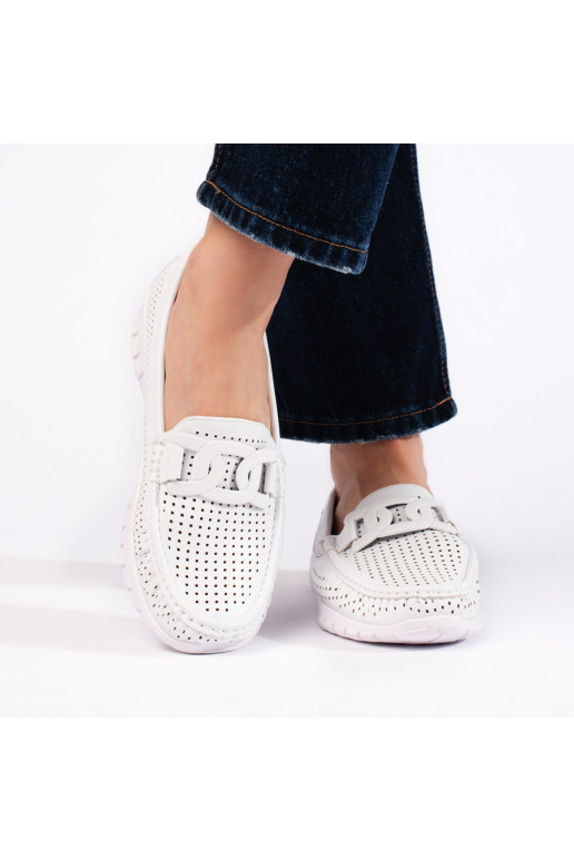 Dírkované mokasíny dámské bílé
