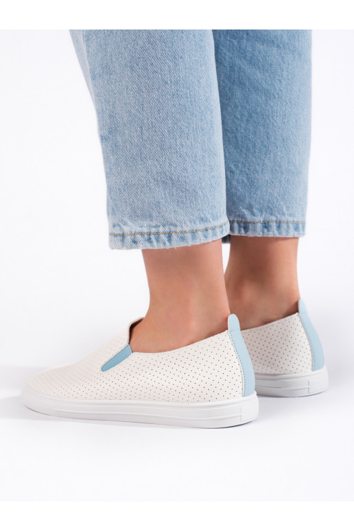 Dírkované tenisky slip on bílo-modré