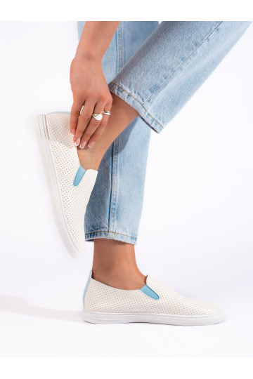 Dírkované tenisky slip on bílo-modré 2