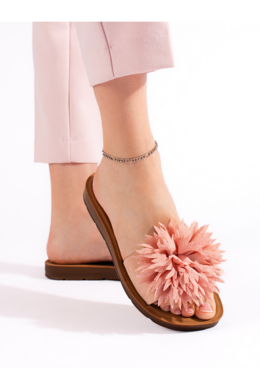 Růžové dámské nazouváky s kytkou