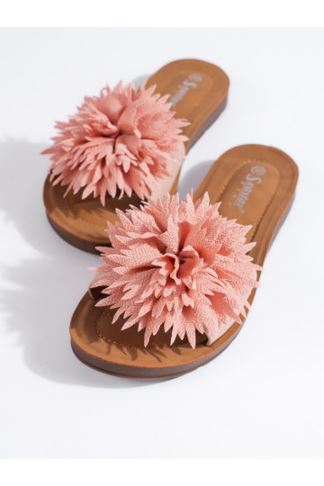 Růžové dámské nazouváky s kytkou 2