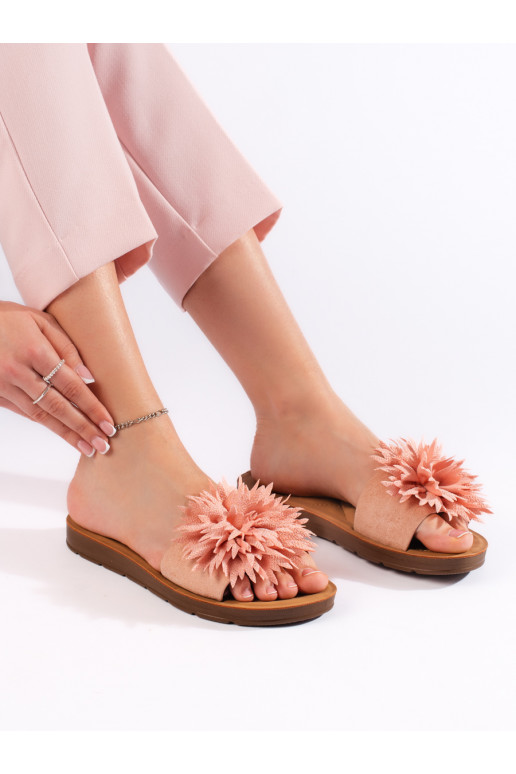 Růžové dámské nazouváky s kytkou