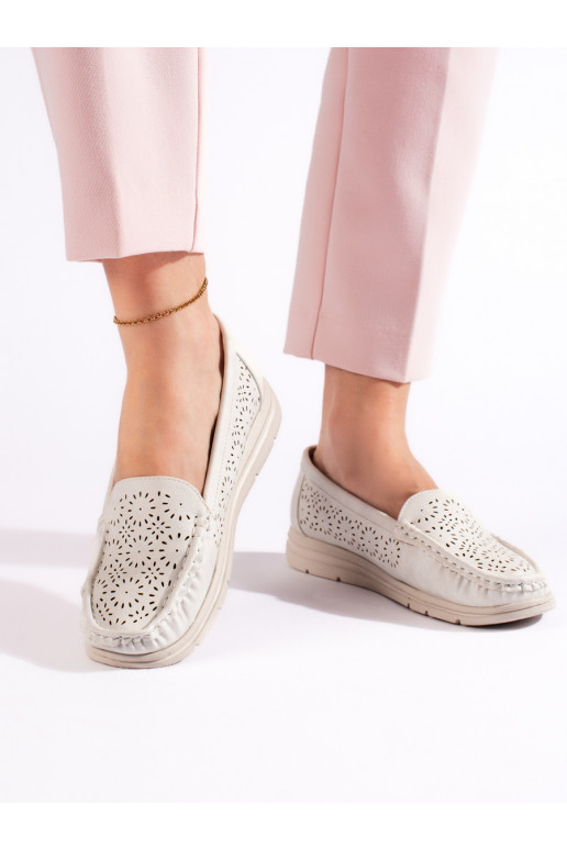 Dírkované mokasíny dámské bílé