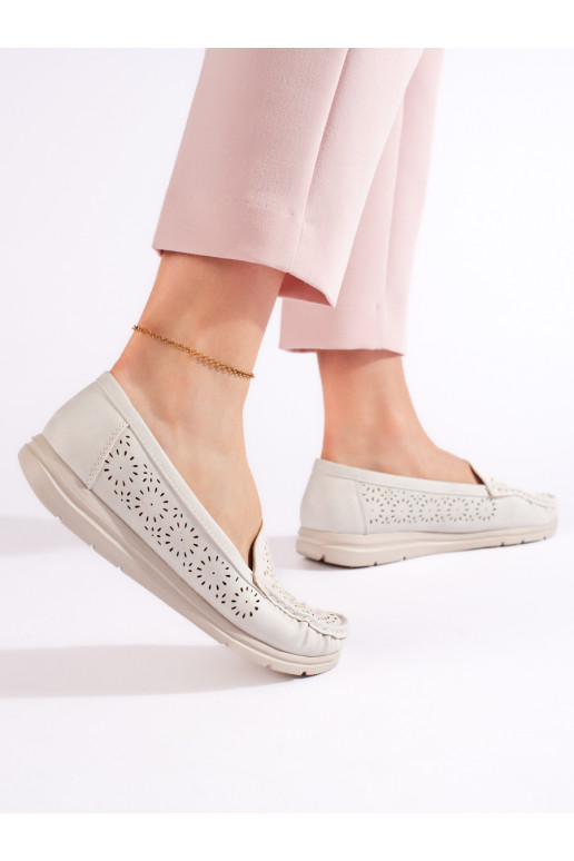 Dírkované mokasíny dámské bílé