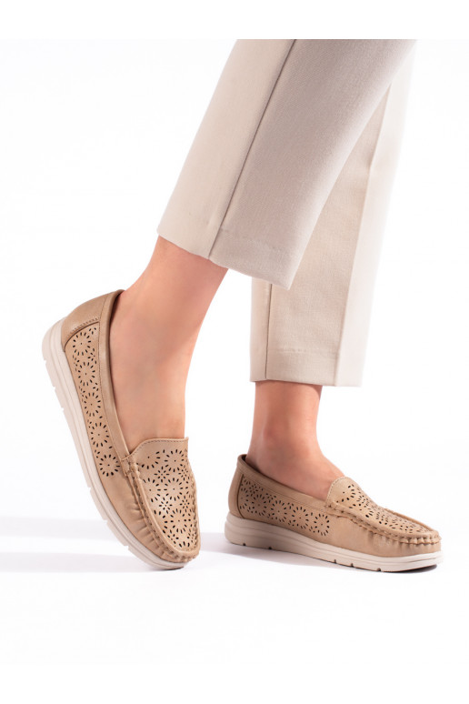 Dírkované mokasíny dámské tmavě béžové