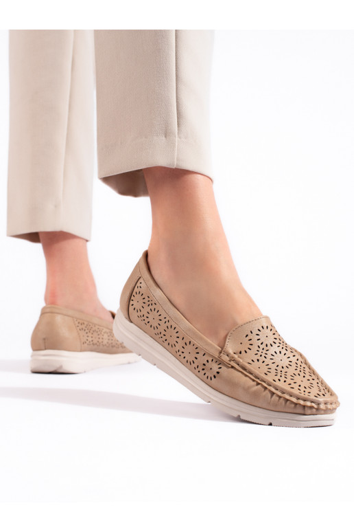 Dírkované mokasíny dámské tmavě béžové