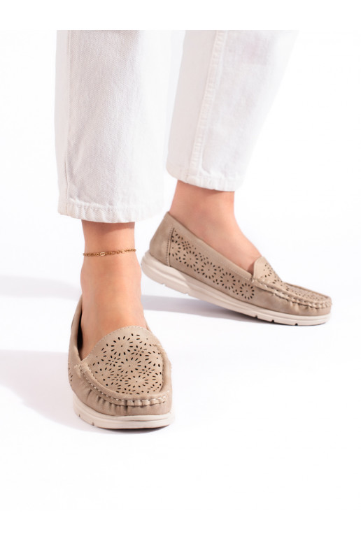 Dírkované mokasíny dámské béžové