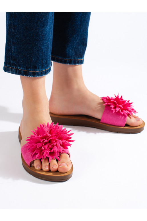 Fuchsiové dámské nazouváky s kytkou