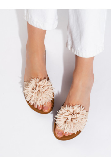 Béžové dámské nazouváky s kytkou