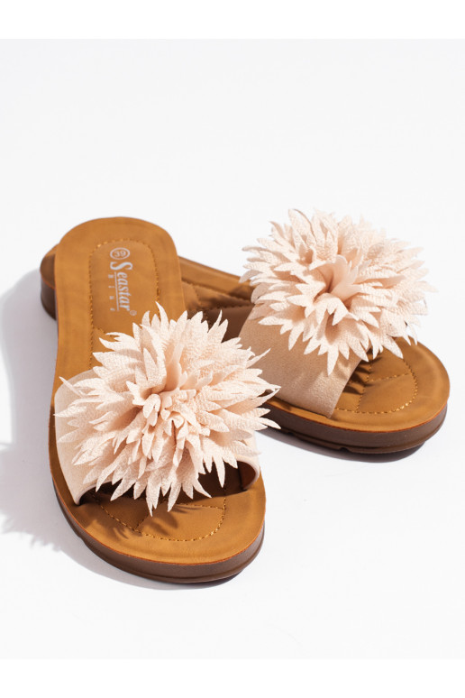 Béžové dámské nazouváky s kytkou