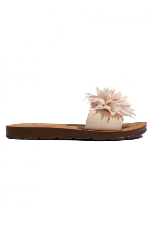 Béžové dámské nazouváky s kytkou