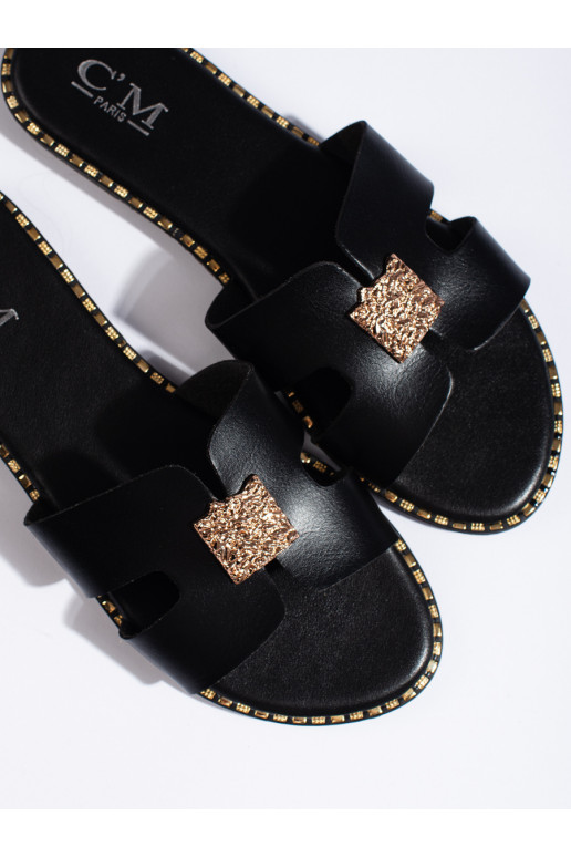 Černé ploché dámské nazouváky