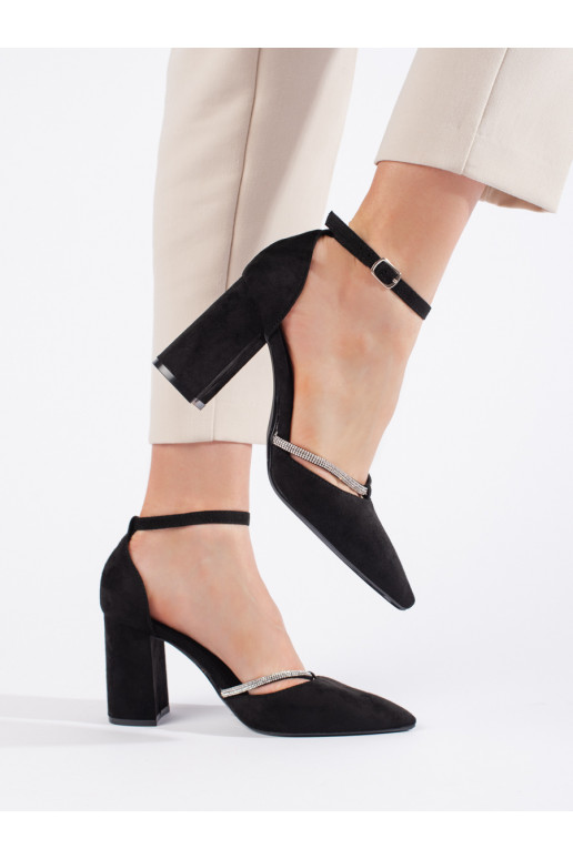 Semišové lodičky na sloupkovém podpatku černé