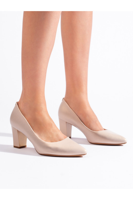 Elegantní béžové lodičky na širokém podpatku