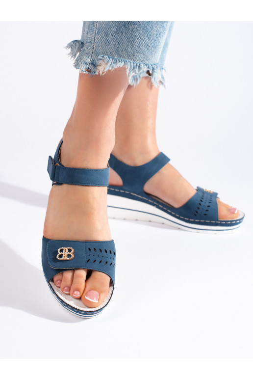 Modré semišové sandály na klínku