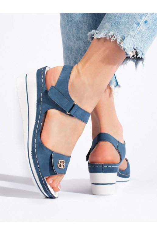 Modré semišové sandály na klínku
