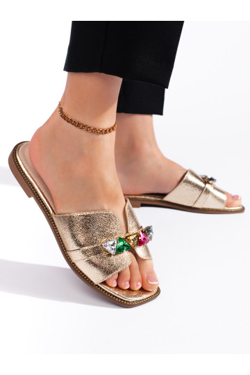 Zlaté dámské pantofle s ozdobnými kamínky