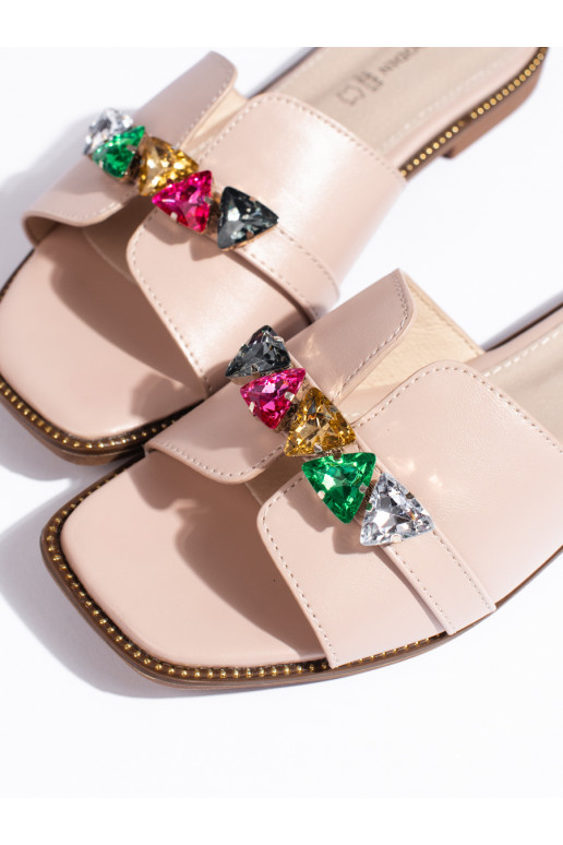 Béžové dámské pantofle s ozdobnými kamínky