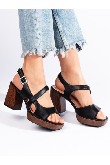 Černé sandály na širokém podpatku Sergio Leone