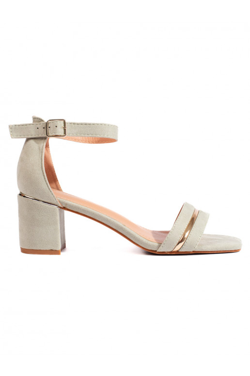 Olivové semišové sandály na sloupkovém podpatku