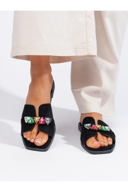 Černé dámské pantofle s ozdobnými kamínky