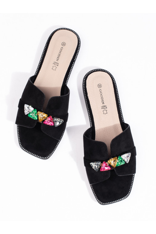 Černé dámské pantofle s ozdobnými kamínky
