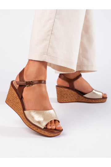 Dámské zlaté sandály na klínku Sergio Leone